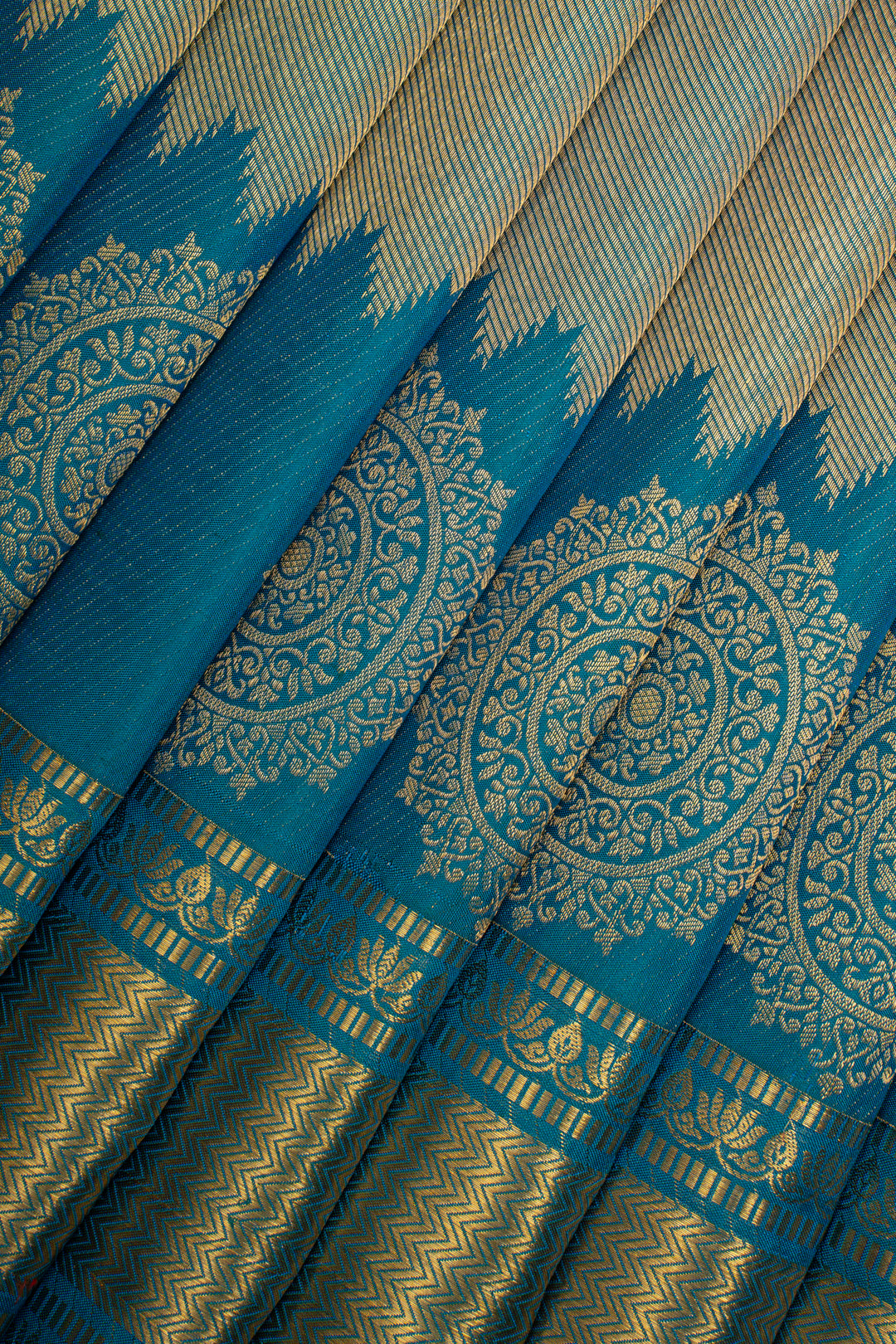 Peacock Blue Brocade Pure Kanchipuram Silk Saree