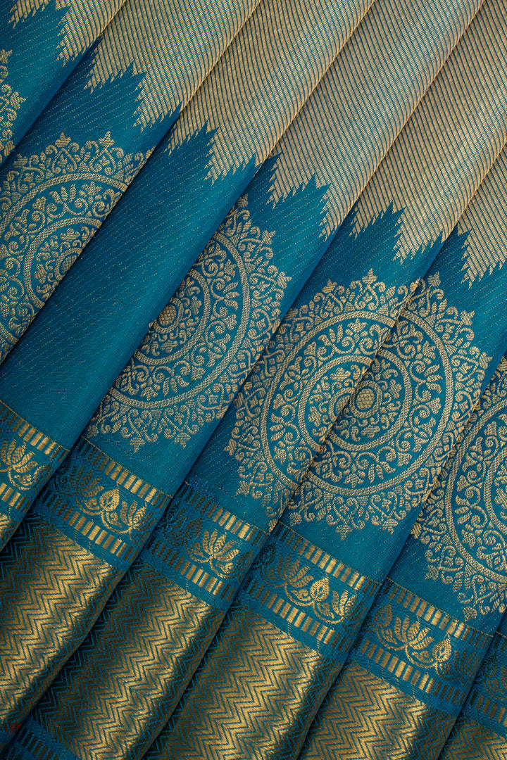 Peacock Blue Brocade Pure Kanchipuram Silk Saree