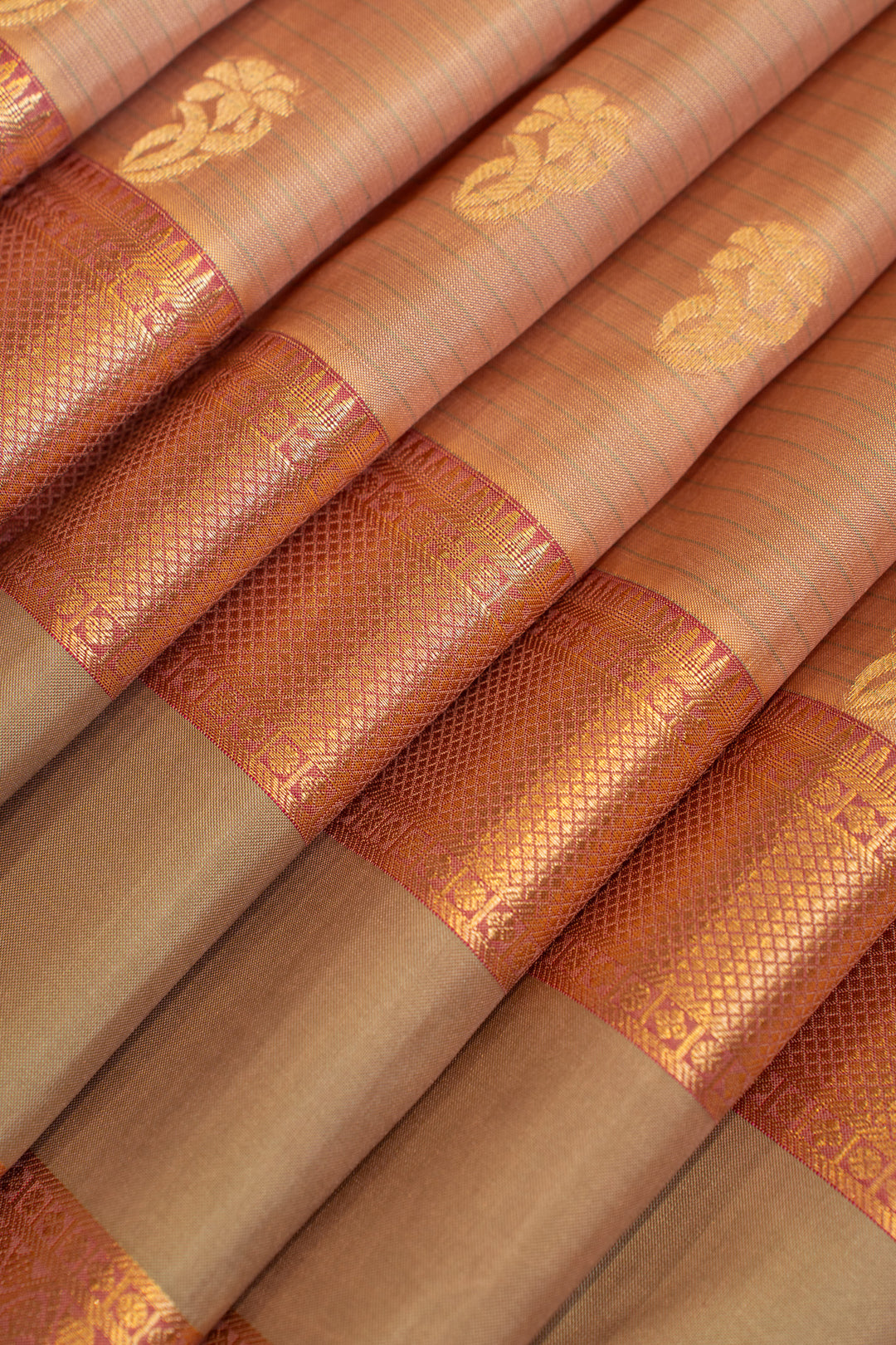 Beige and lilac stripes pure Kanchipuram silk saree