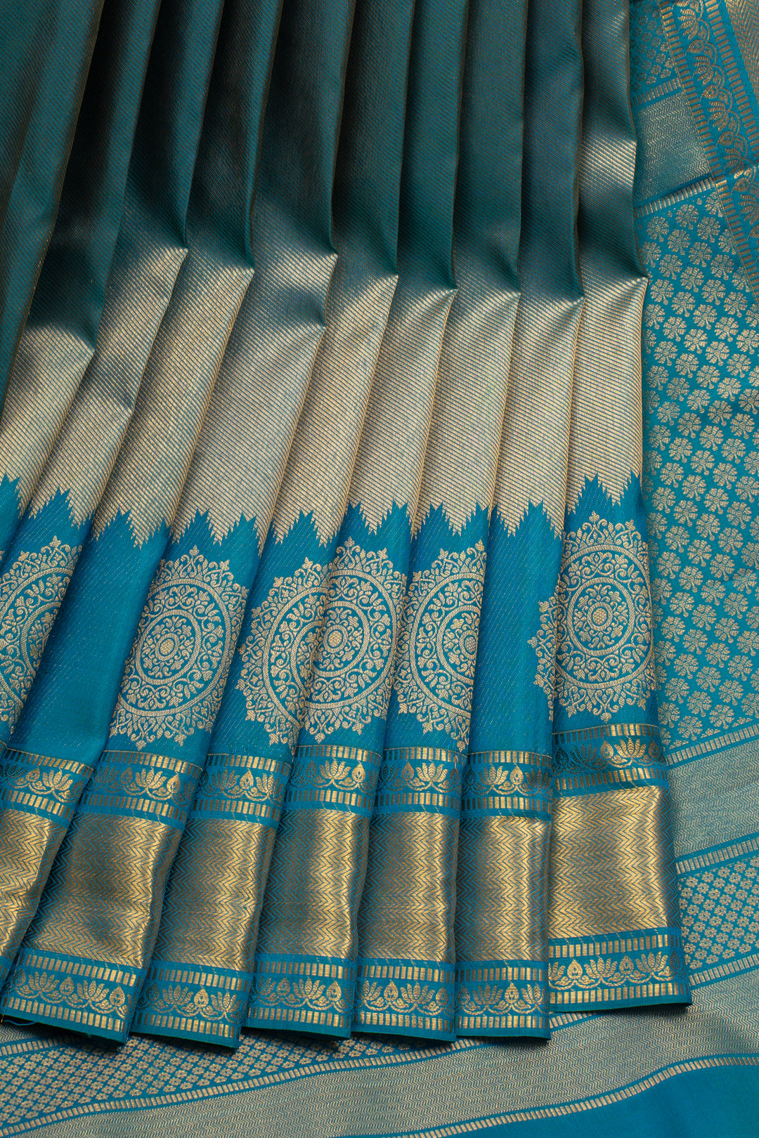 Peacock Blue Brocade Pure Kanchipuram Silk Saree