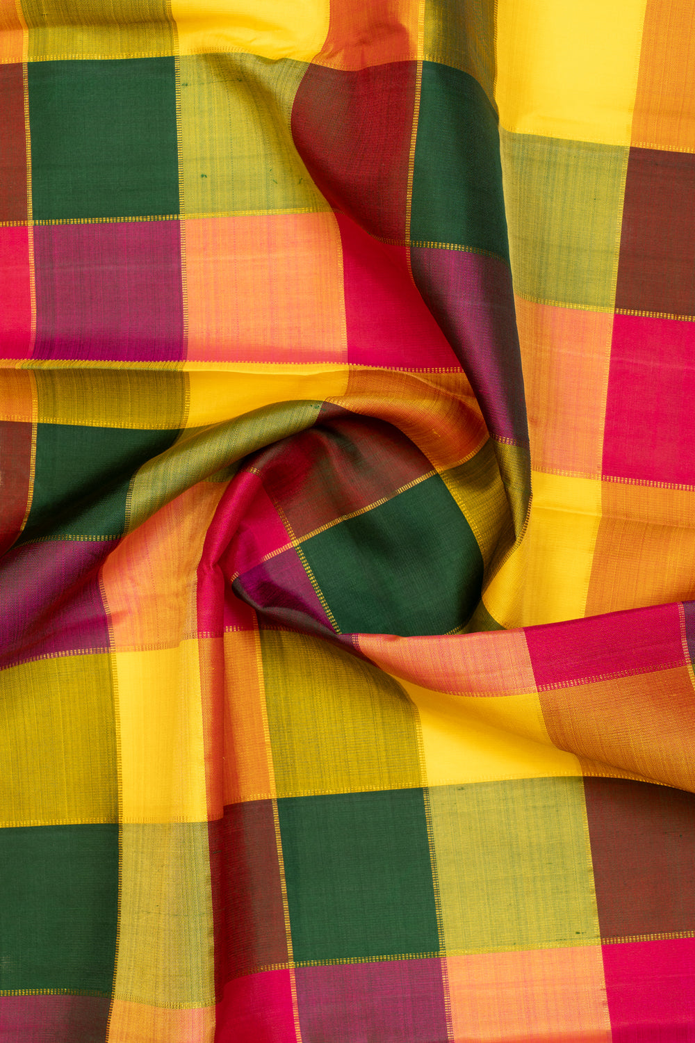 Palum pazhamum multi checks pure Kanchipuram silk saree