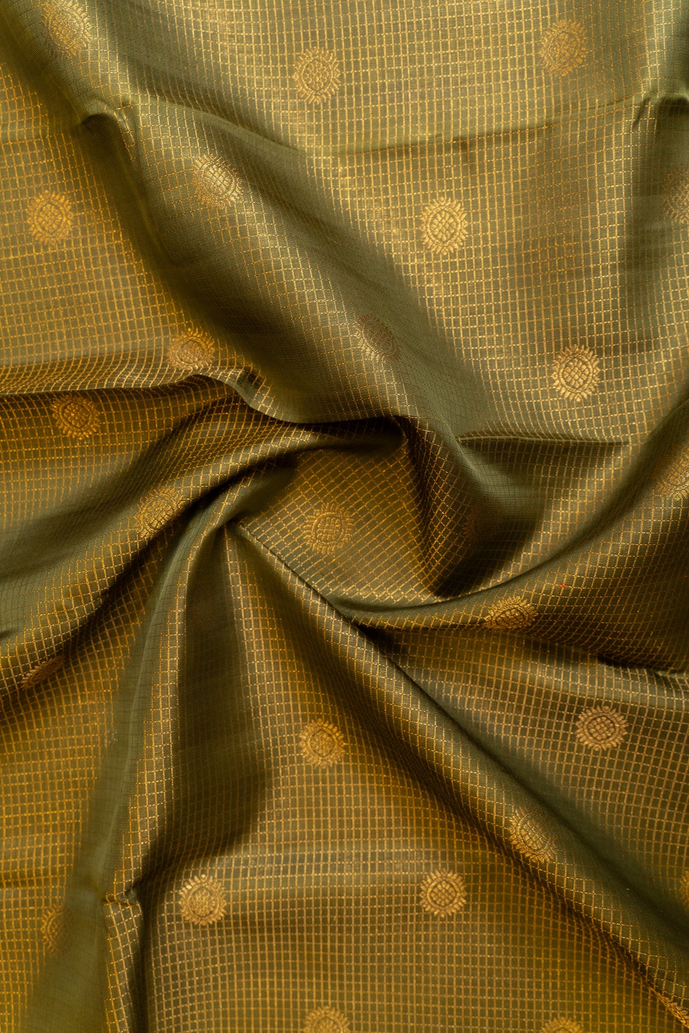 Sheen green zari checks pure kanjivaram silk saree