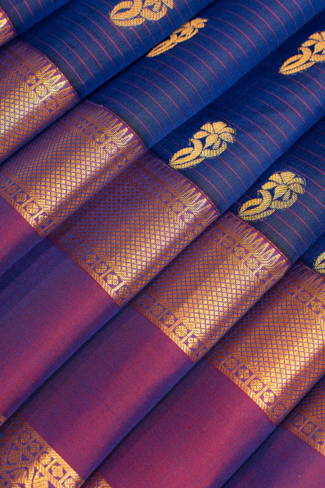Indigo purple rettai pettu pure Kanchipuram silk saree