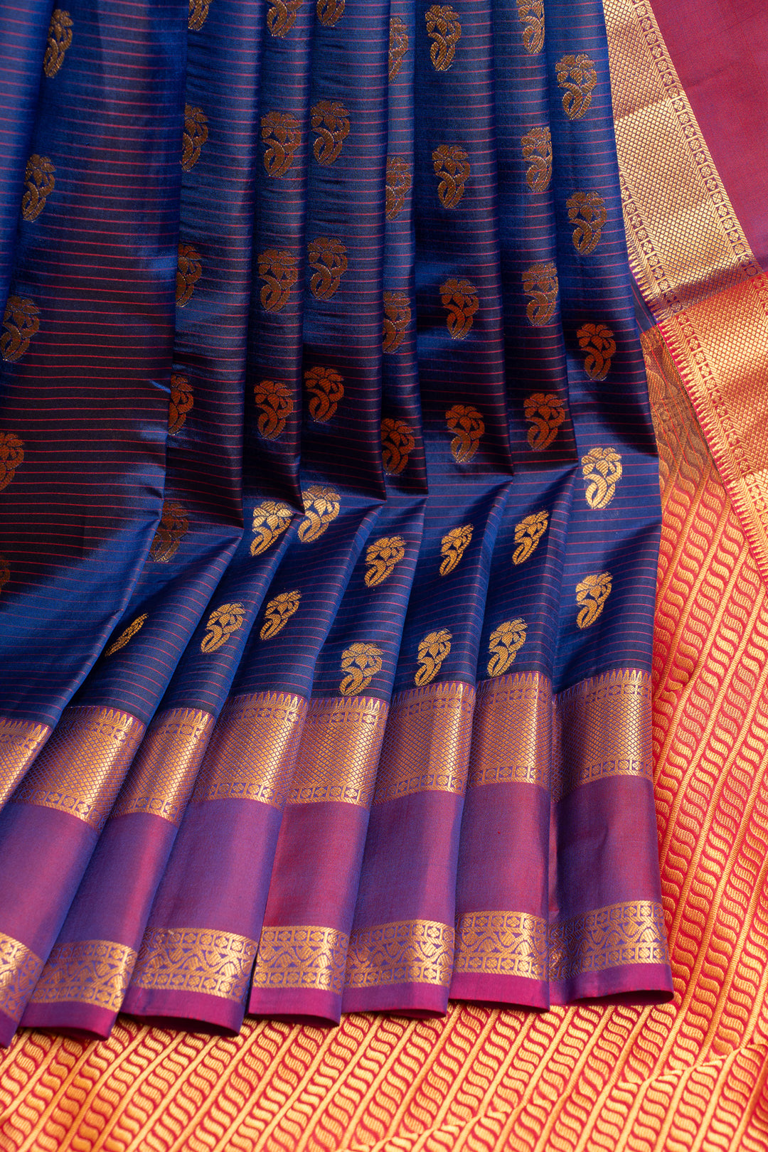 Indigo purple rettai pettu pure Kanchipuram silk saree