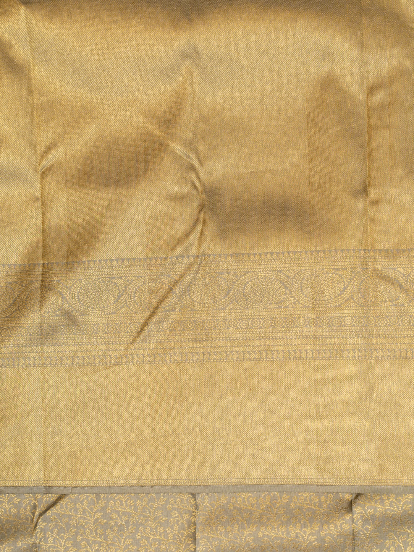 Greyish gold floral brocade pure Kanchipuram silk saree