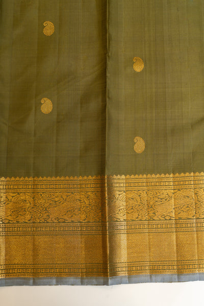 Sheen green zari checks pure kanjivaram silk saree