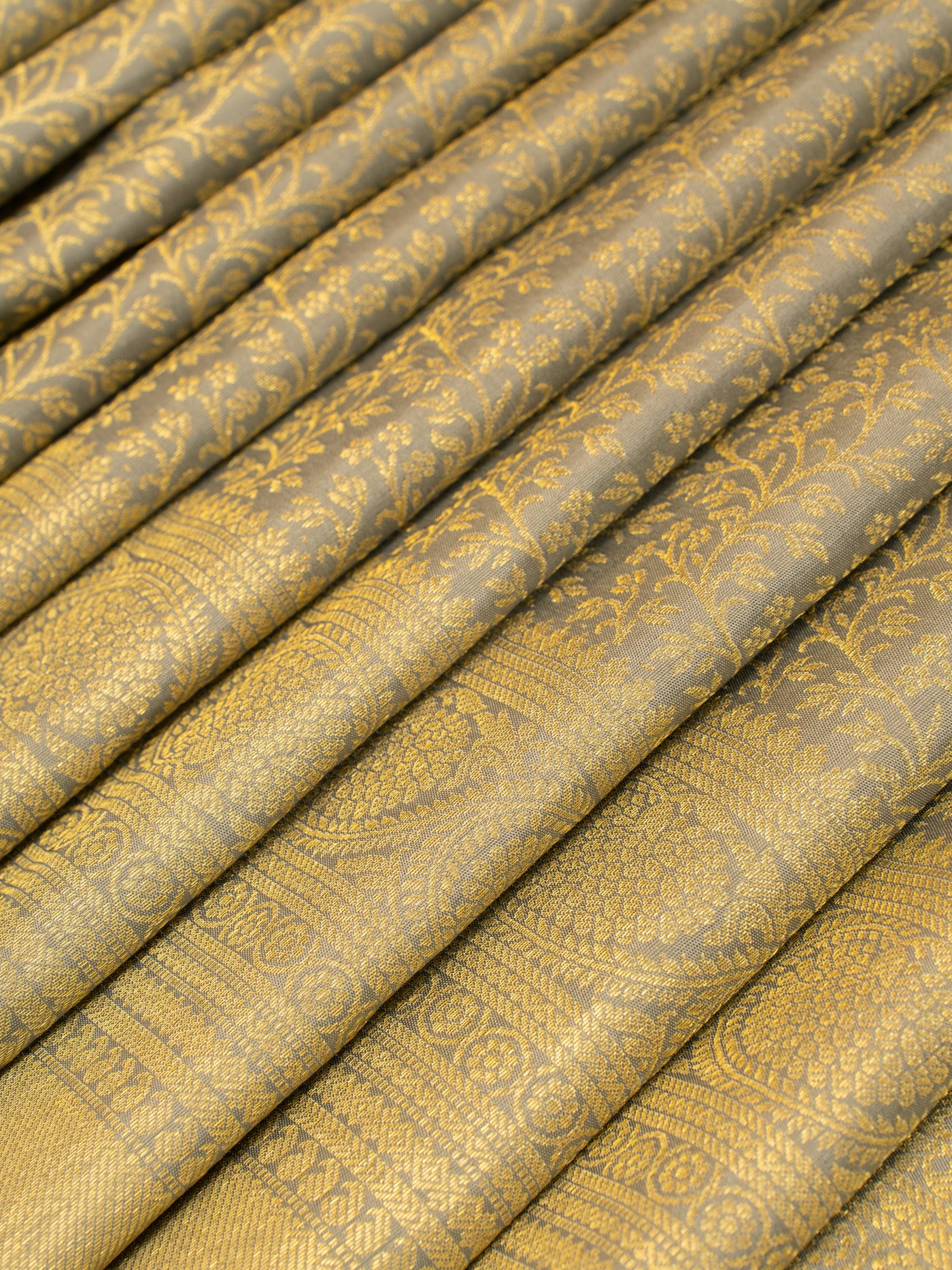 Greyish gold floral brocade pure Kanchipuram silk saree