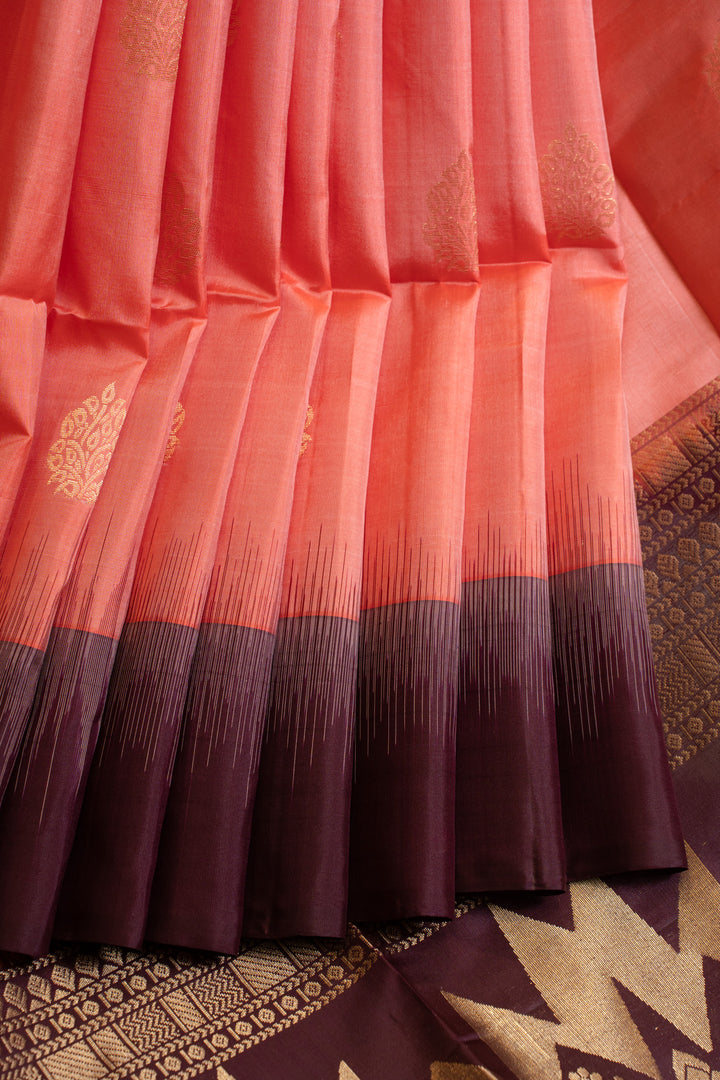 Peach and jamun pure soft silk saree