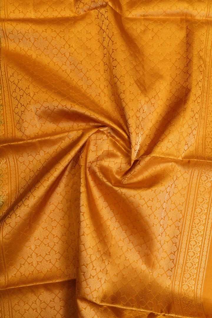 Emerald green and yellow pure soft silk saree