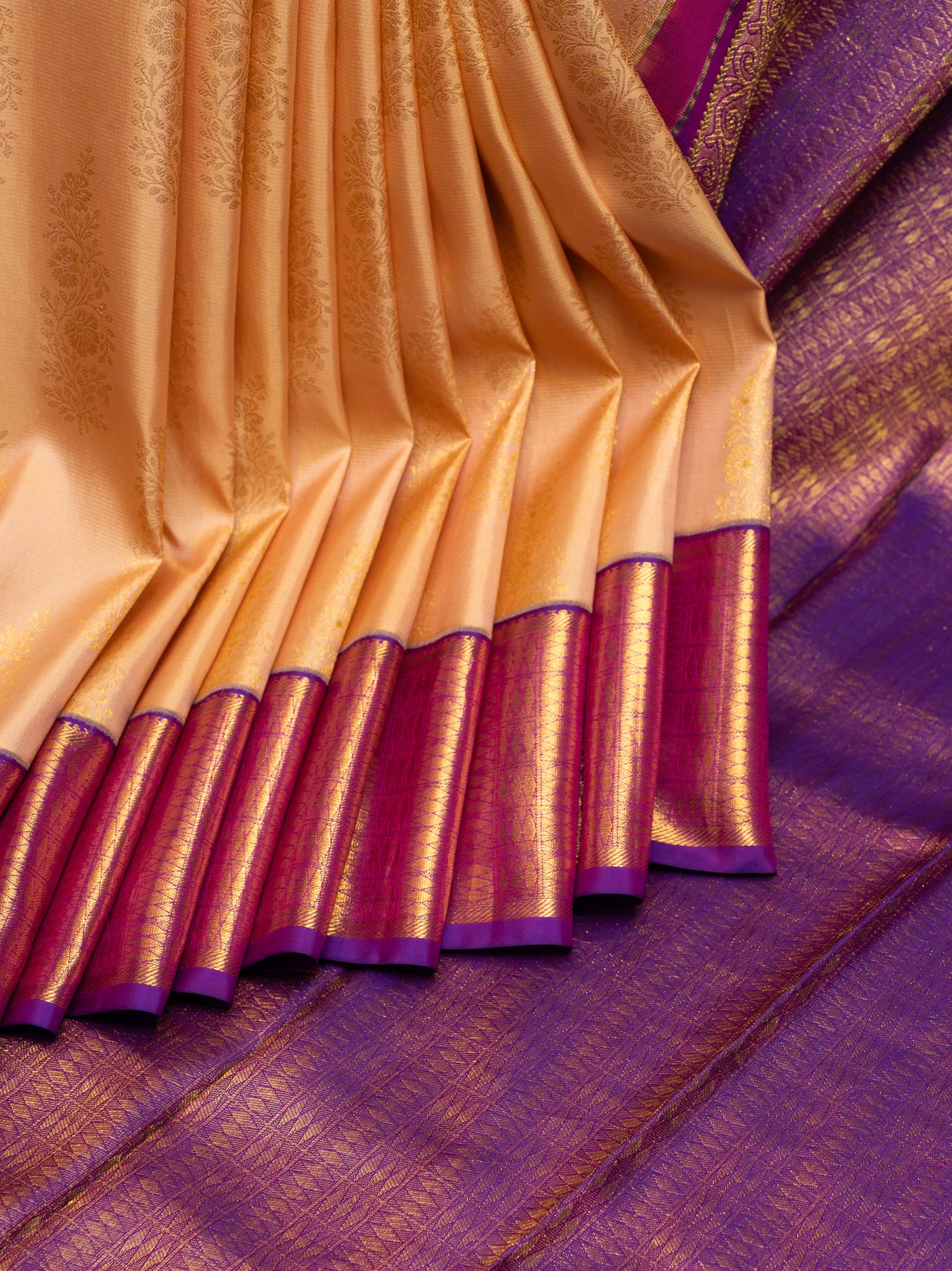 Sandal Yellow and Purple Pure Kanchipuram Silk Saree