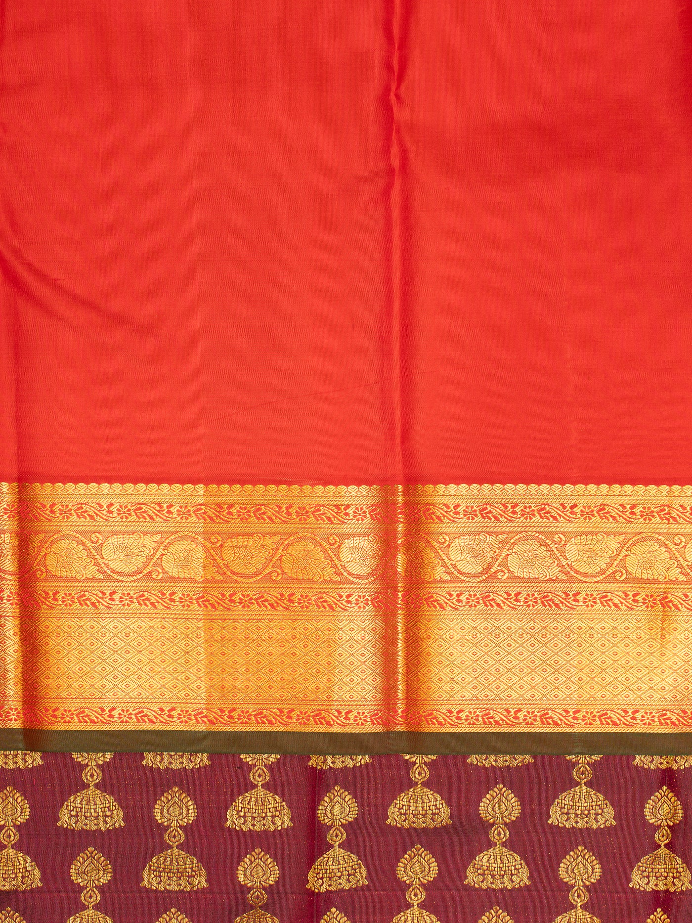 Maroon and Peach Pure Kanchipuram Silk Saree