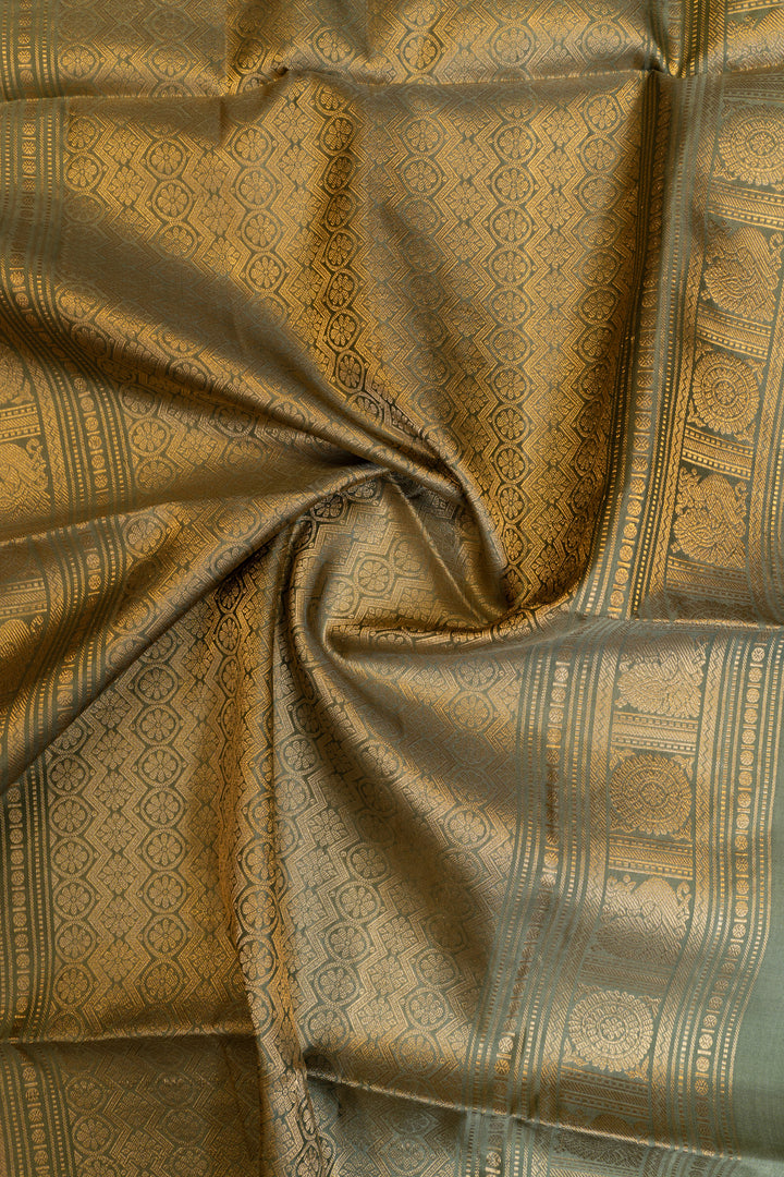 Dusty pink and green pure soft silk saree