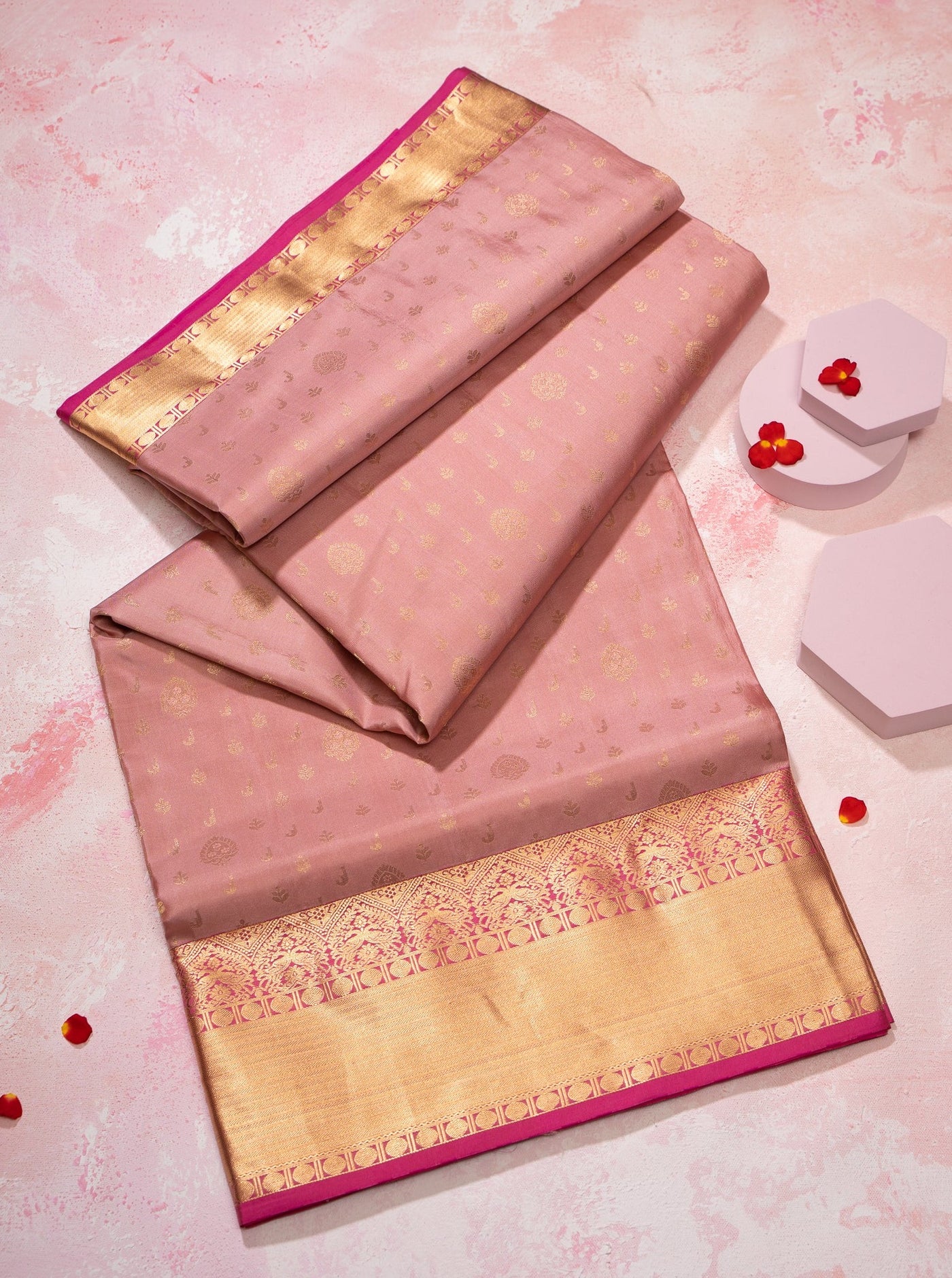 Baby Pink and Magenta 1000 butta Pure Soft Silk Sari - Clio Silks