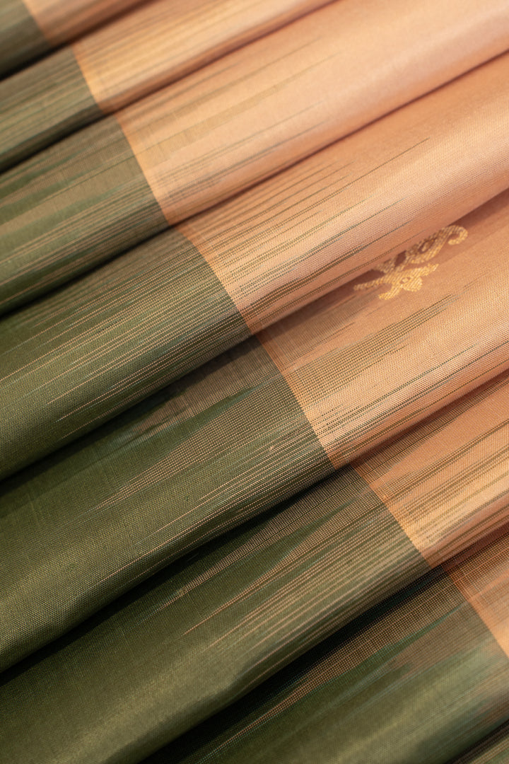 Dusty pink and green pure soft silk saree