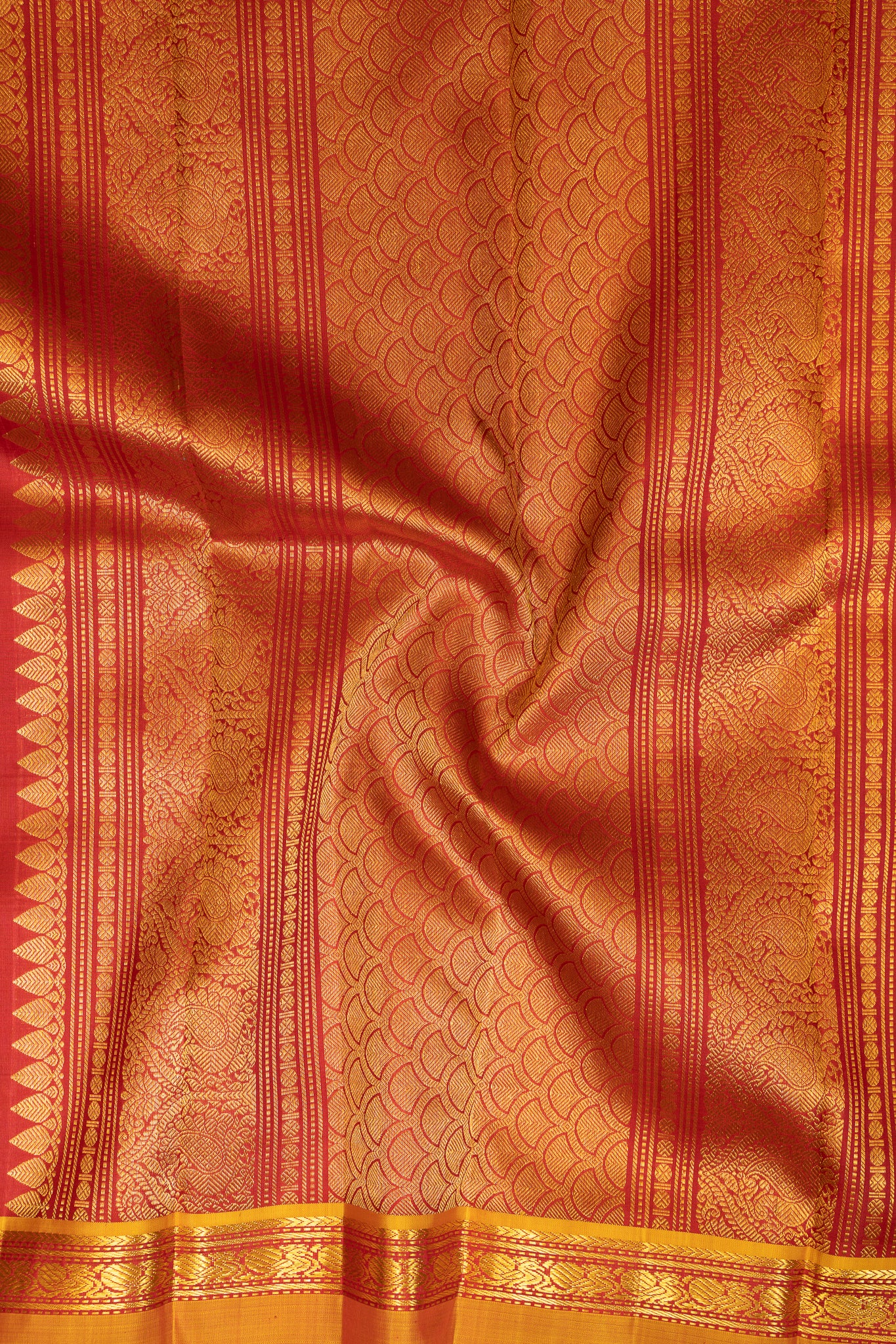 Off White Checks and Mustard Shot Color Rettai Pettu Pure Kanchipuram Silk Saree - Clio Silks