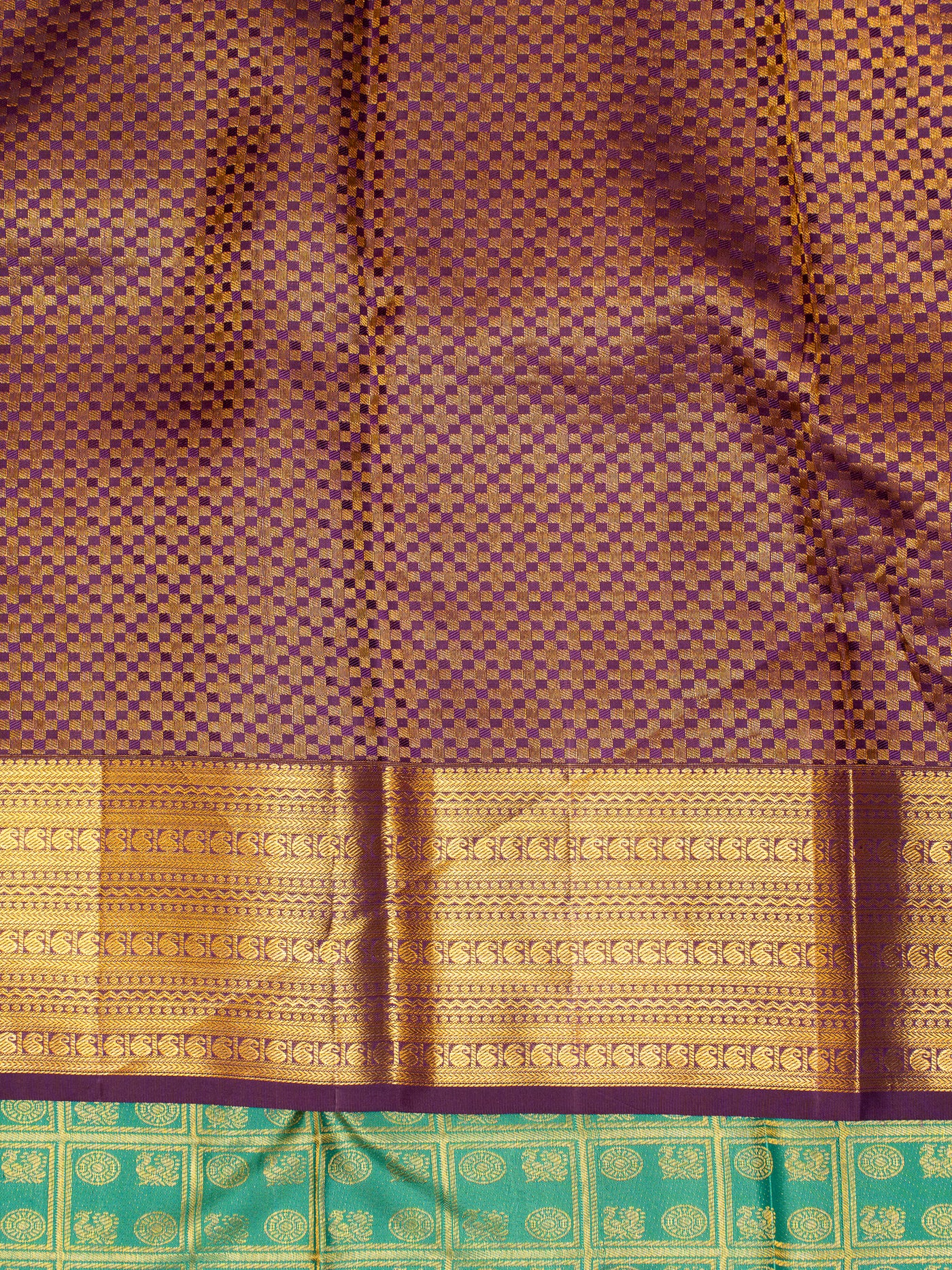 Teal Blue Brocade Pure Kanchipuram Silk Saree