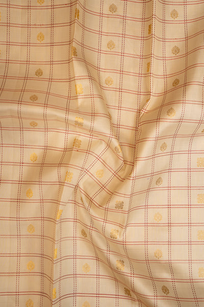 Off White Checks and Mustard Shot Color Rettai Pettu Pure Kanchipuram Silk Saree - Clio Silks