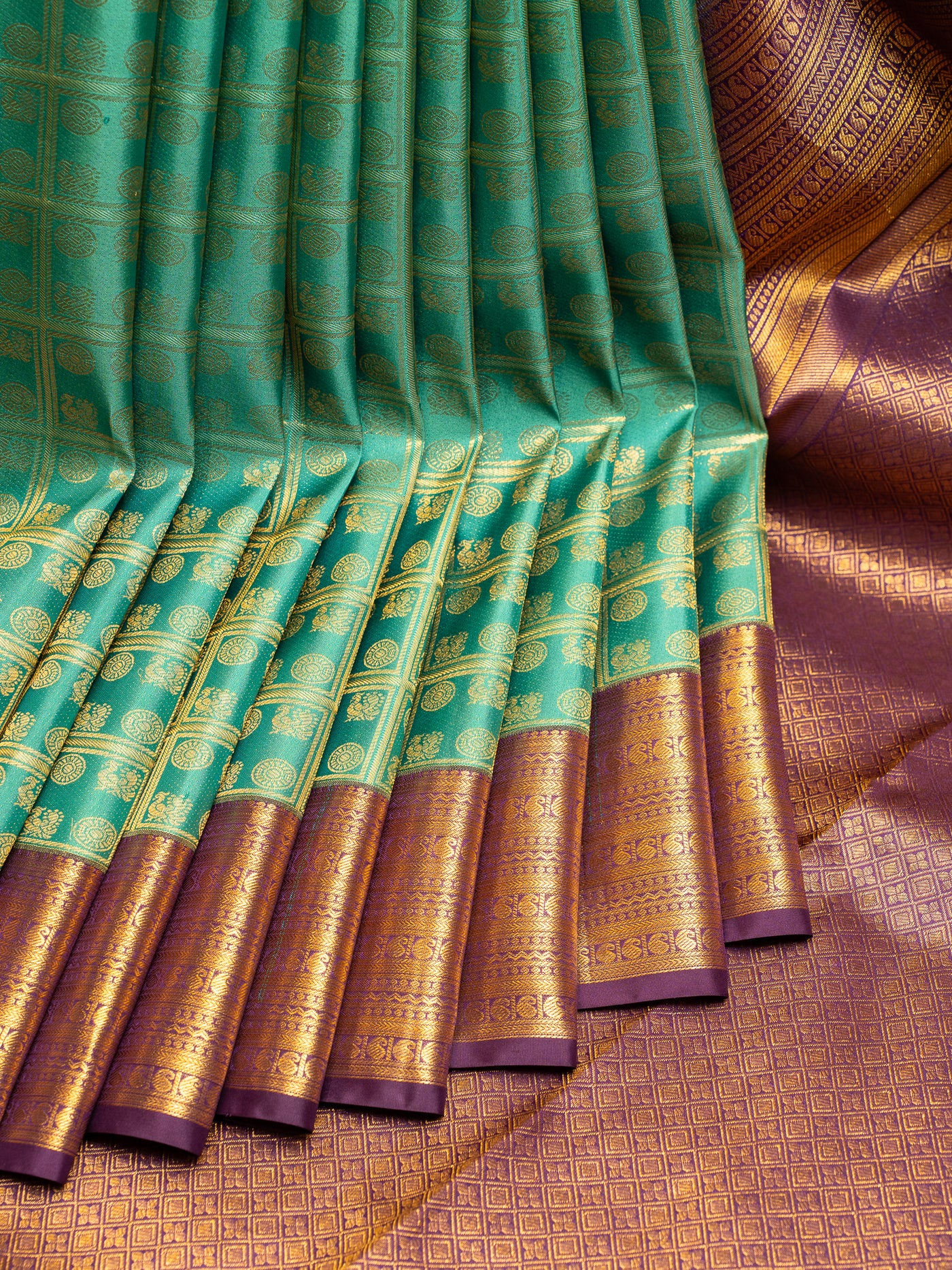 Teal Blue Brocade Pure Kanchipuram Silk Saree