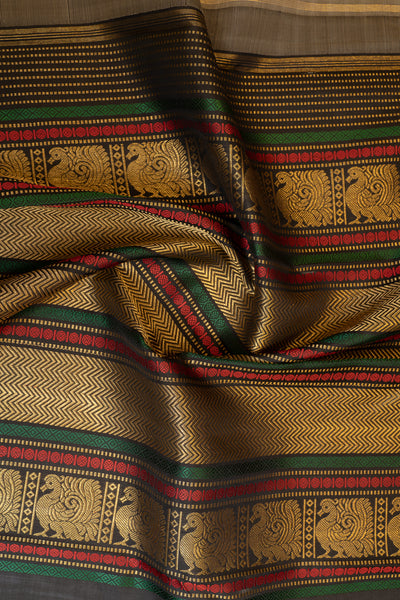 Champagne gold and black pure zari Kanchipuram silk saree