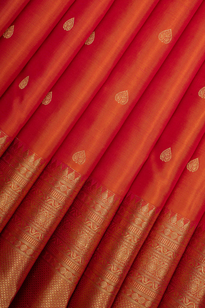 Rust Orange Traditional Pure Kanchipuram Silk Saree