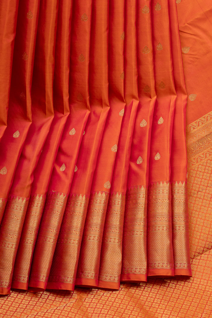 Rust Orange Traditional Pure Kanchipuram Silk Saree