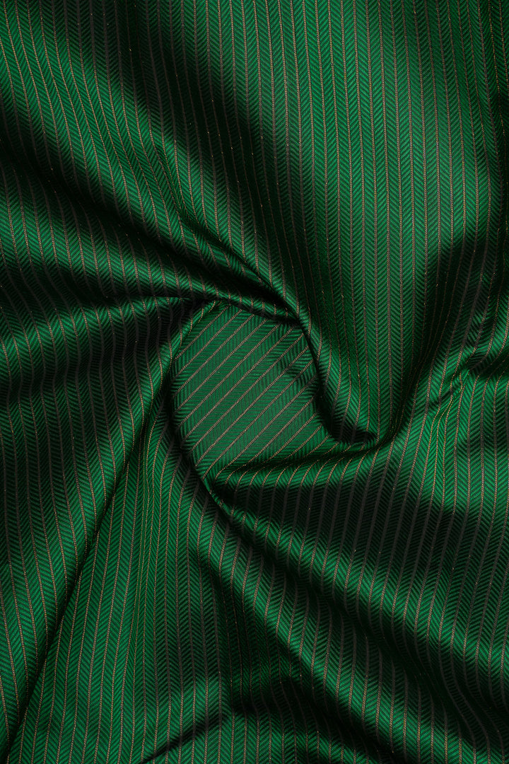 Emerald Green Thread Stripes Pure Kanchipuram Silk Saree