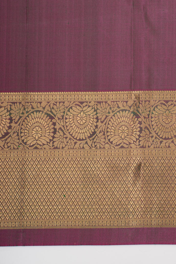 Emerald Green Thread Stripes Pure Kanchipuram Silk Saree