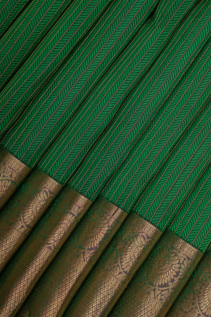 Emerald Green Thread Stripes Pure Kanchipuram Silk Saree