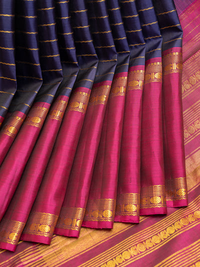 MS blue neli stripes Ganga Jamuna pure Kanchipuram silk saree