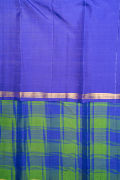 Blue and Green Multi Checks Pure Kanchipuram Silk Saree - Clio Silks