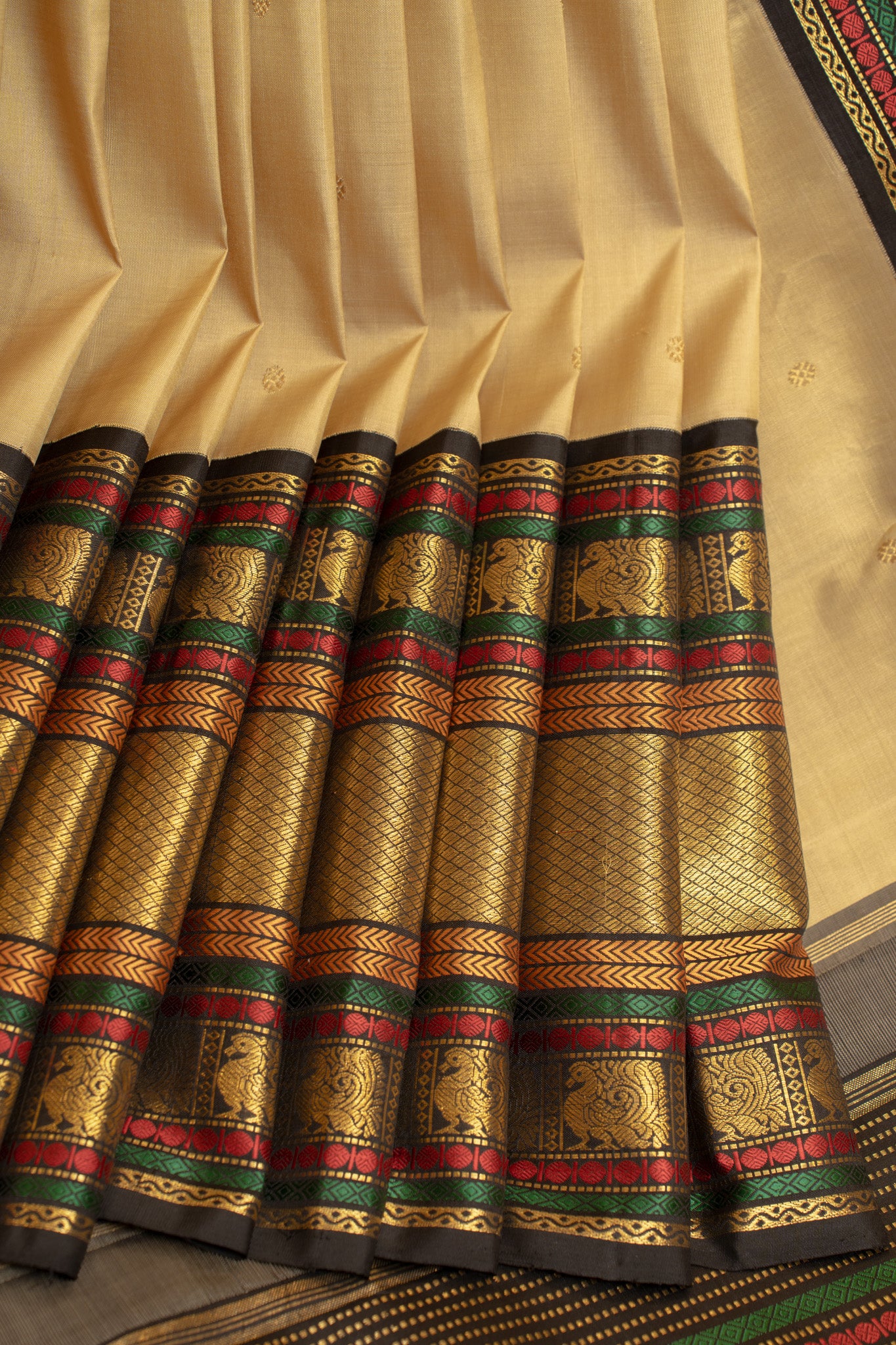 Champagne gold and black pure zari Kanchipuram silk saree