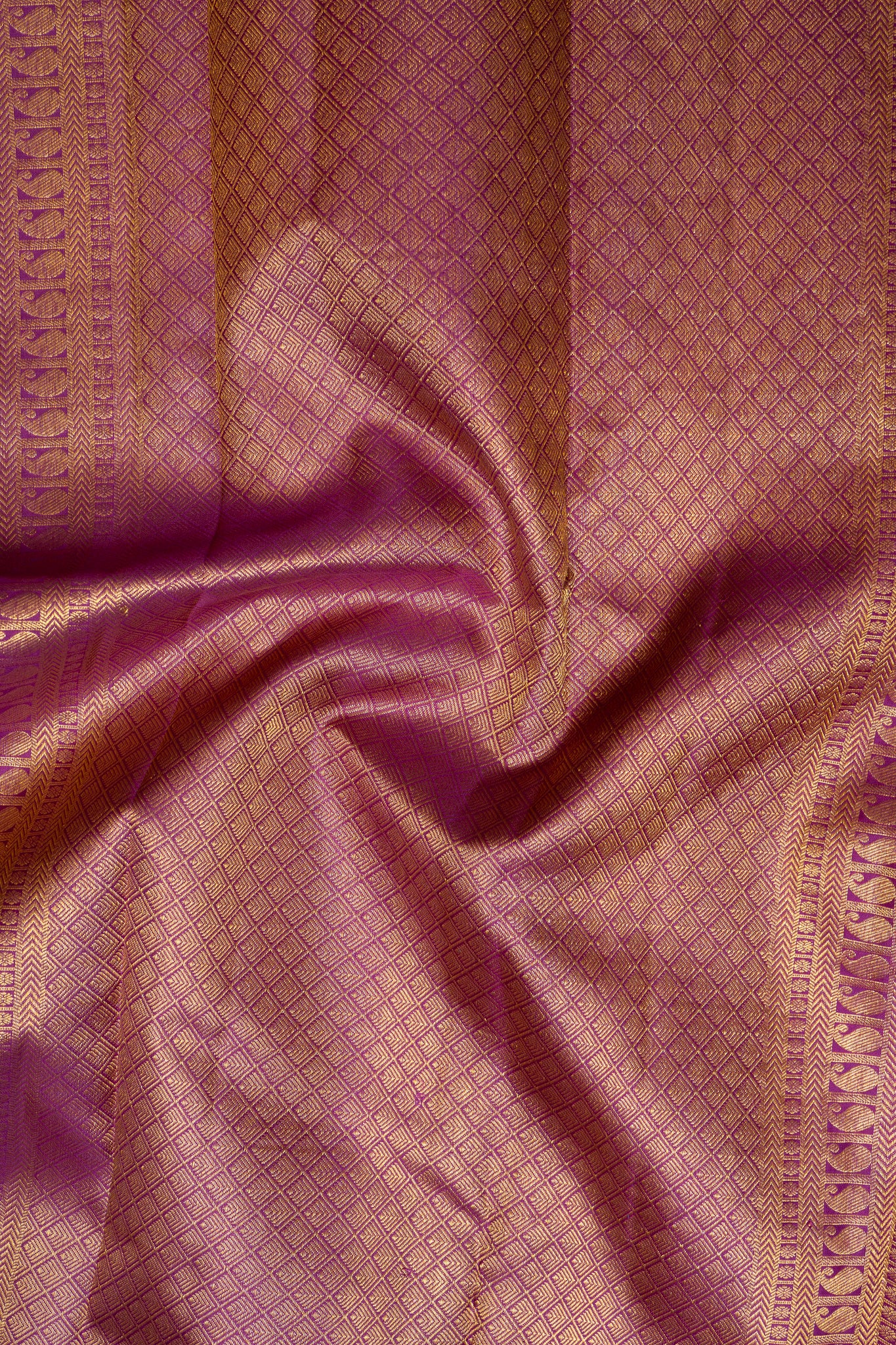 Beige and Gold Checks Pure Kanchipuram Silk Saree - Clio Silks
