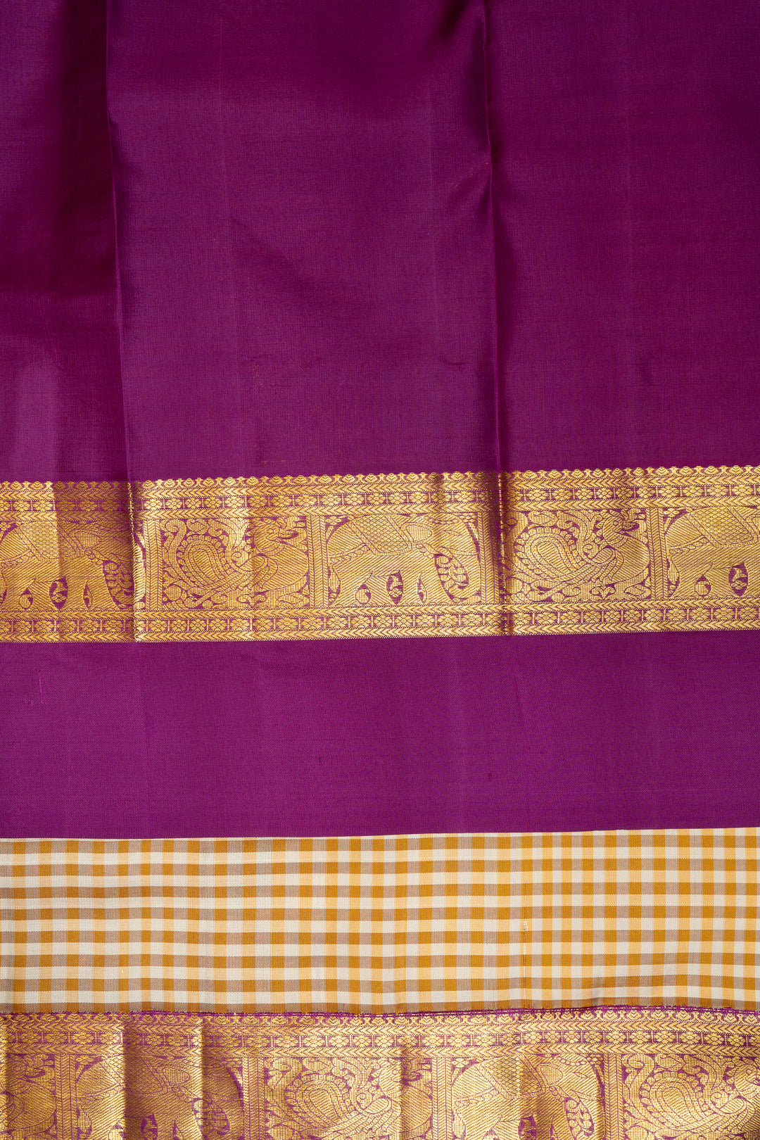 Beige and Gold Checks Pure Kanchipuram Silk Saree - Clio Silks