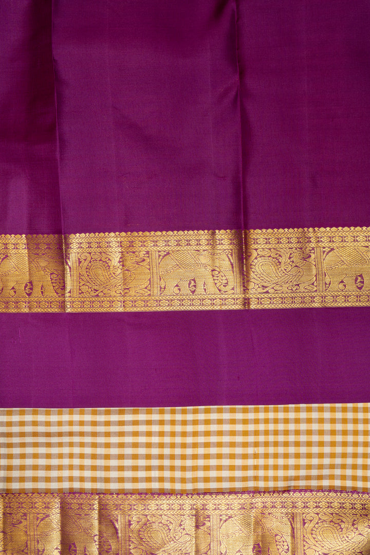 Beige and Gold Checks Pure Kanchipuram Silk Saree - Clio Silks