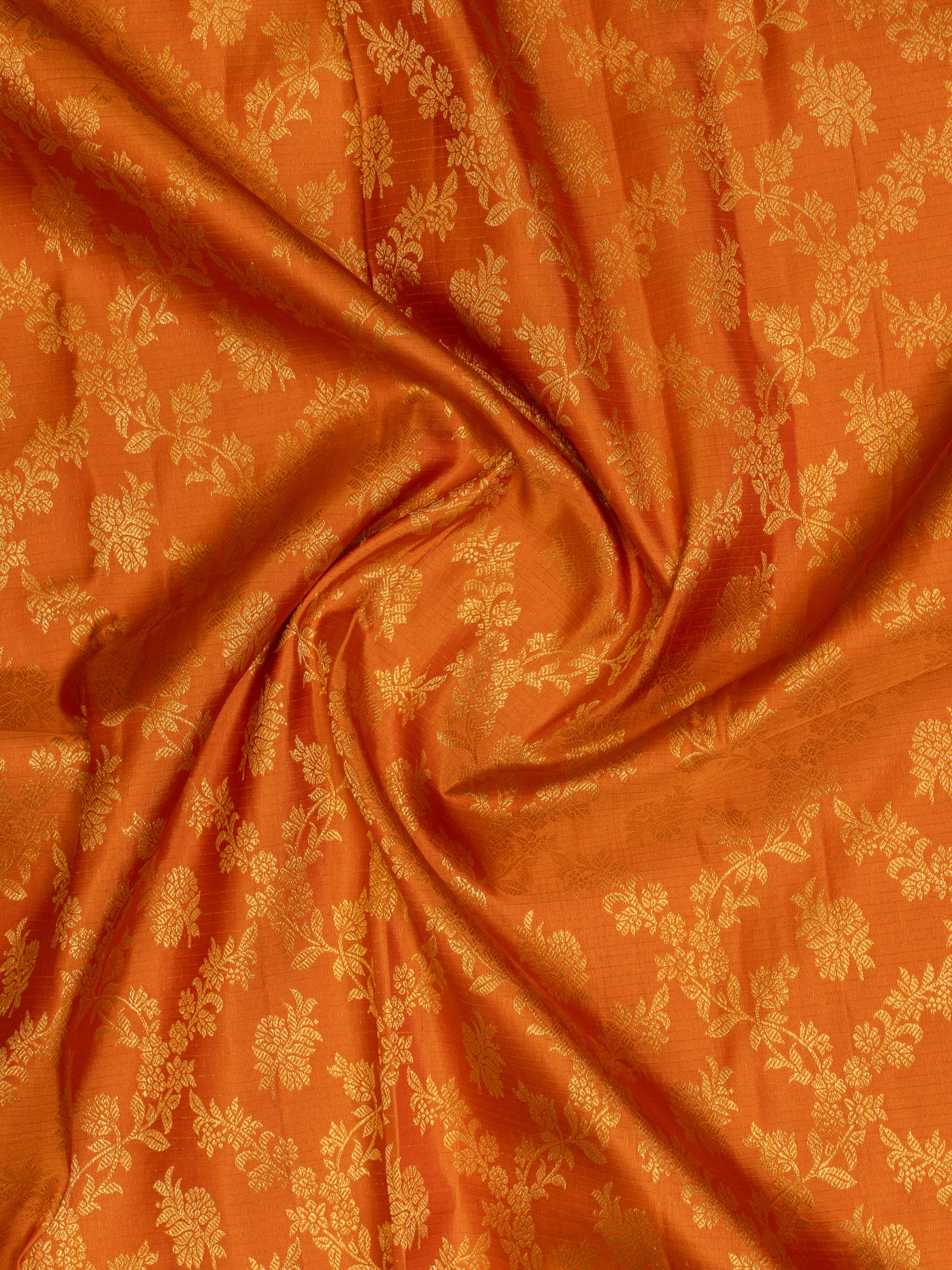 Rust orange floral brocade pure Kanchipuram silk saree