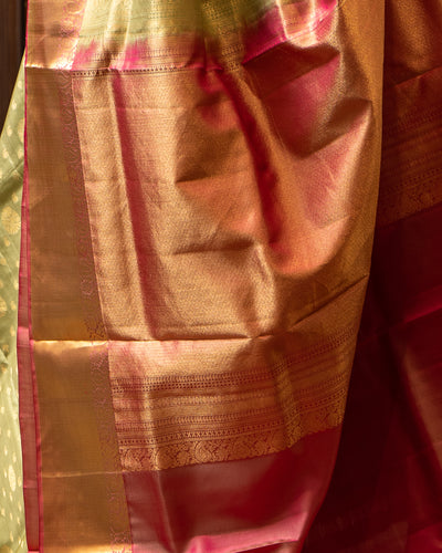 Elaichi Green and Magenta 1000 Butta Pure Soft Silk Sari - Clio Silks
