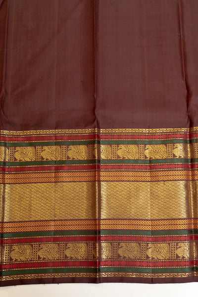 Elaichi green and brown Varisaipettu pure zari Kanchipuram silk saree