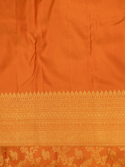 Rust orange floral brocade pure Kanchipuram silk saree