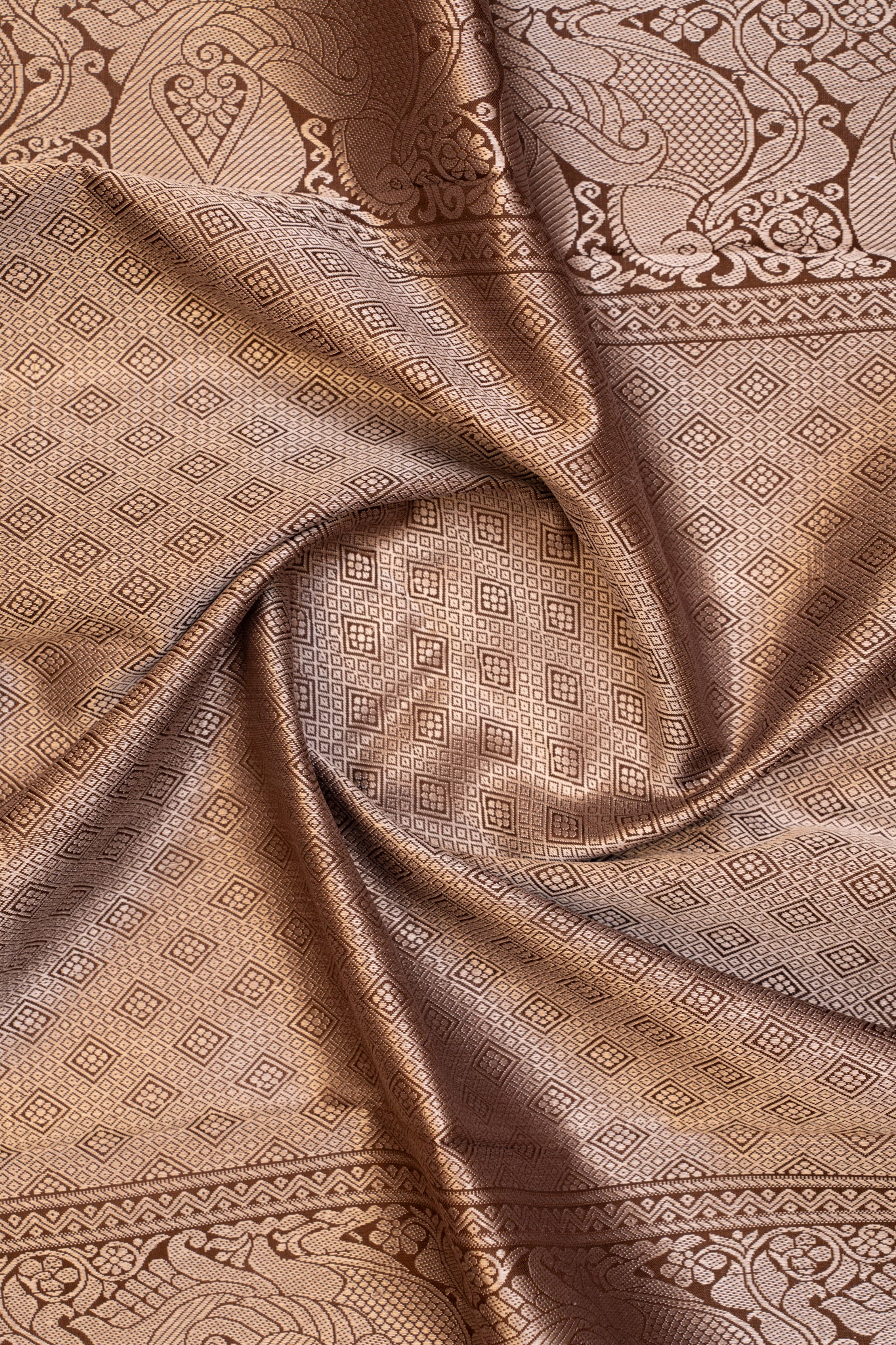 Brown thread checks pure Kanchipuram silk saree