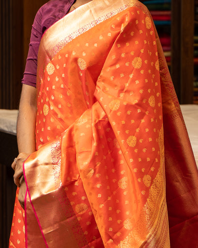 Orange and Magenta 1000 butta Pure Soft Silk Sari - Clio Silks
