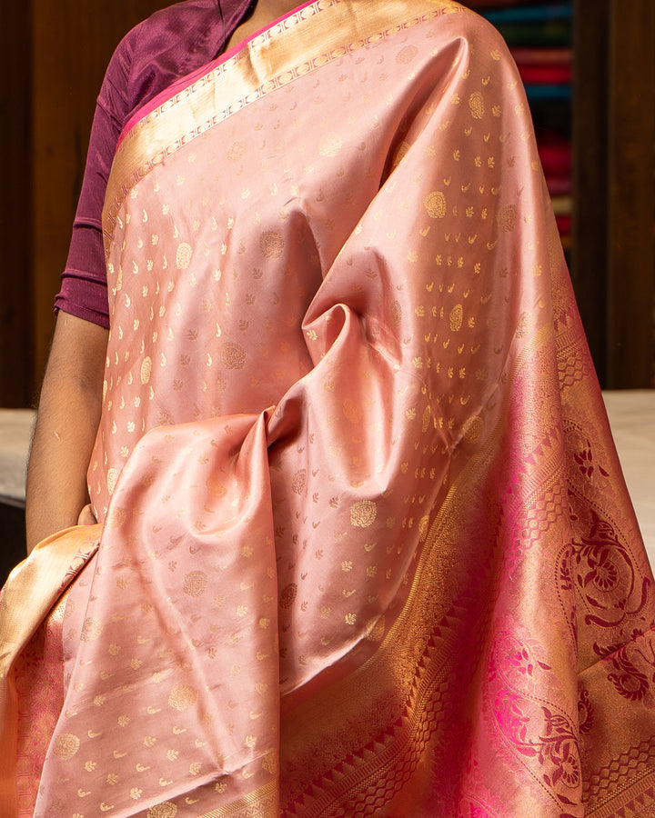 Baby Pink and Magenta 1000 butta Pure Soft Silk Sari - Clio Silks