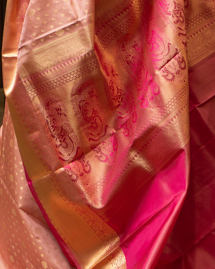 Baby Pink and Magenta 1000 butta Pure Soft Silk Sari - Clio Silks
