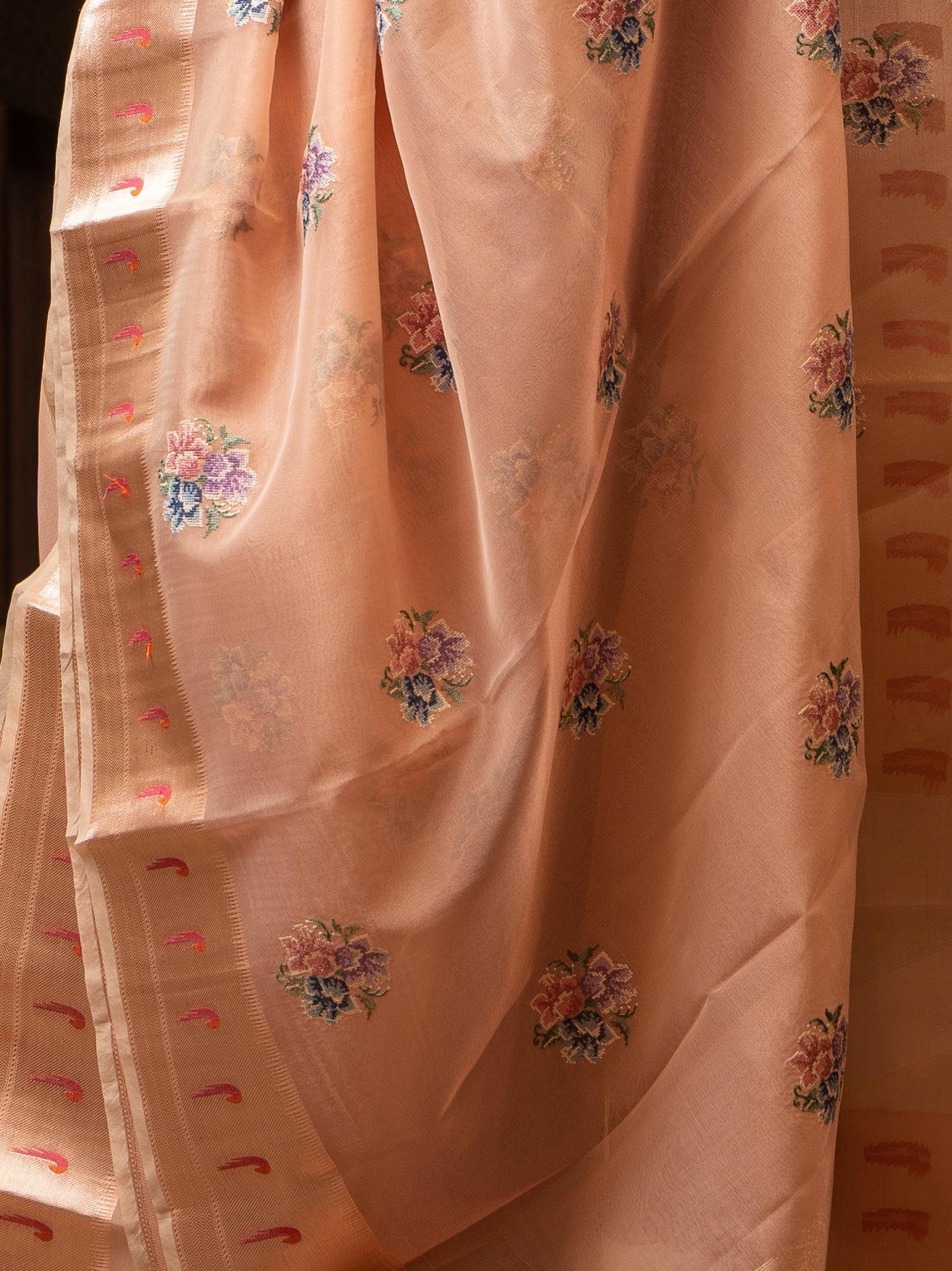 Peach Paithani Organza Designer Fancy Saree - Clio Silks