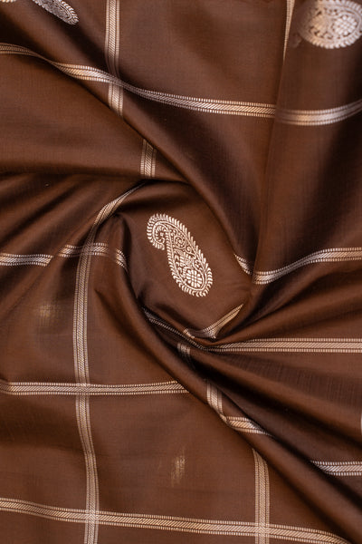 Brown thread checks pure Kanchipuram silk saree