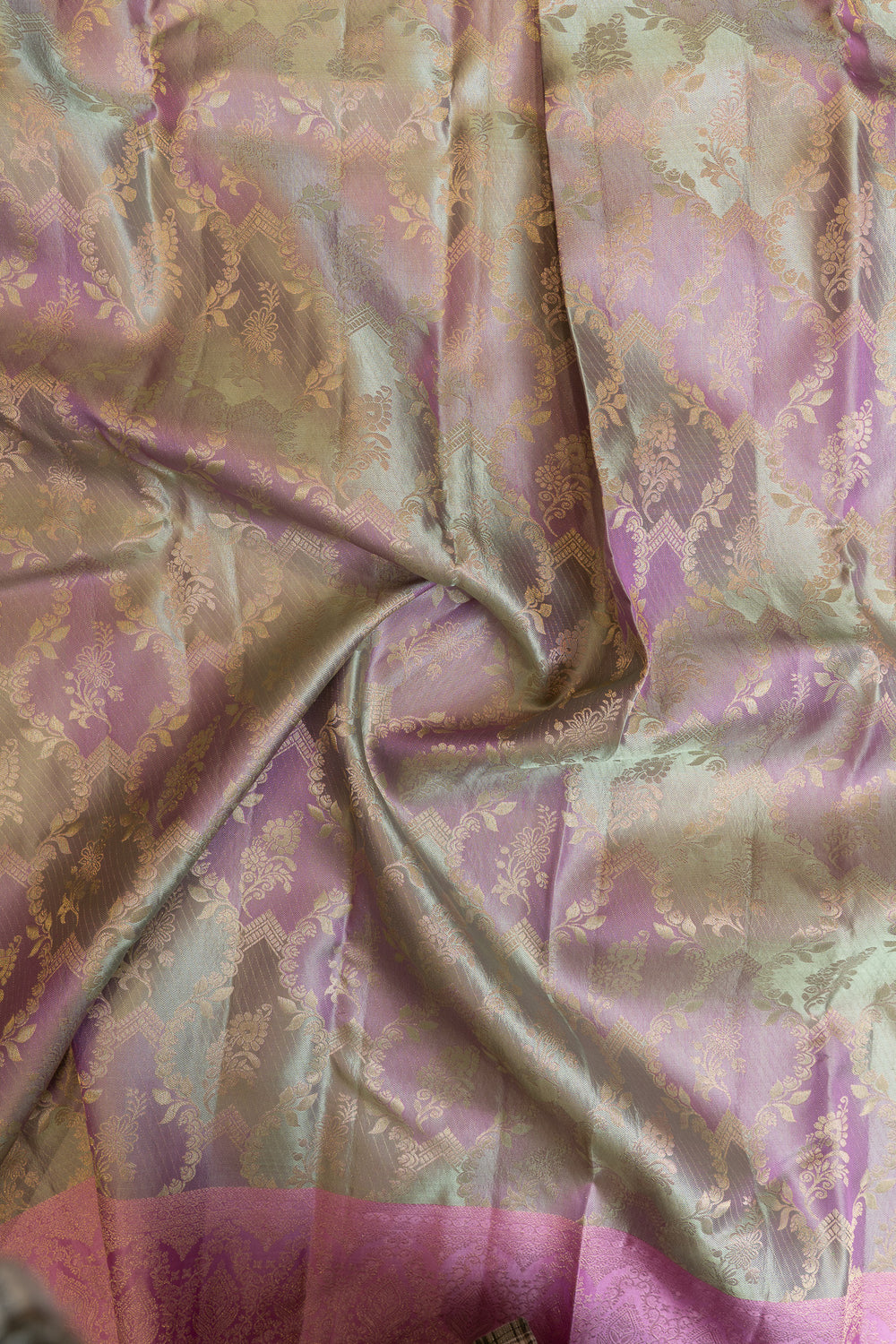 Lilac and gold rangkat pure brocade Kanchipuram silk saree
