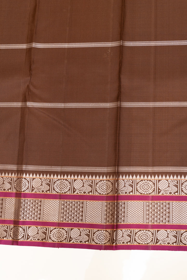Brown thread checks pure Kanchipuram silk saree