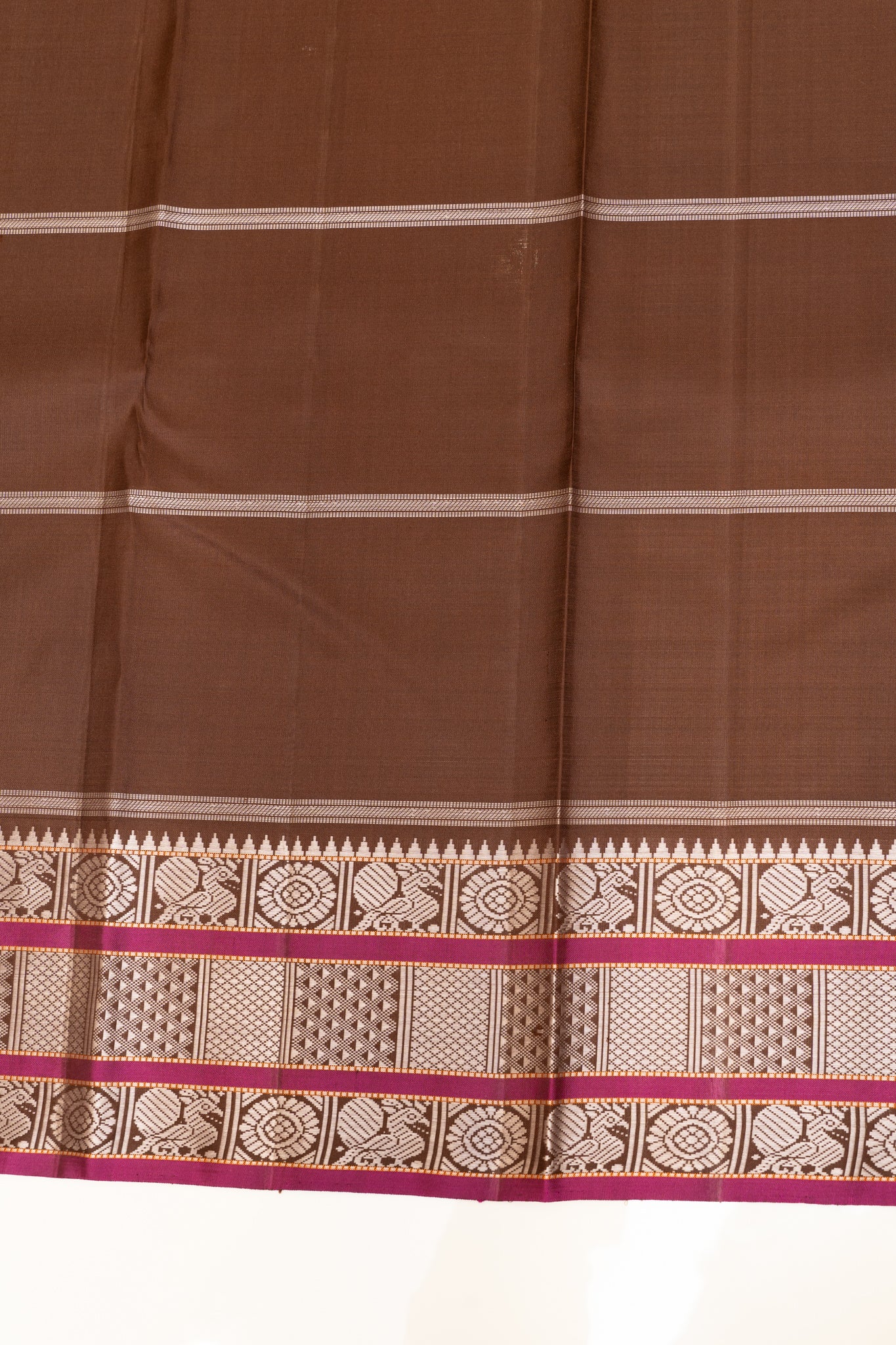 Brown thread checks pure Kanchipuram silk saree