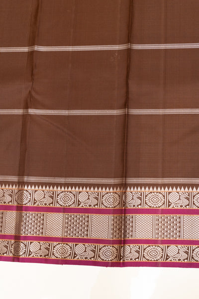 Brown thread checks pure Kanchipuram silk saree