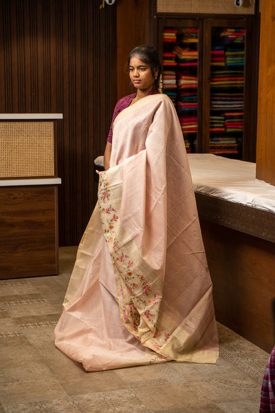 Lilac Stripes Designer Banaras Cotton Saree - Clio Silks