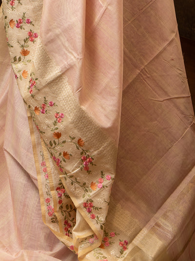 Lilac Stripes Designer Banaras Cotton Saree - Clio Silks